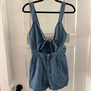 Free People Romper‎ Size XS Tie Front Denim Chambray Take Me Somewhere NEW Blue